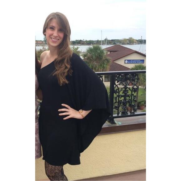 Express Dress black Mini one shoulder long flutter sleeve Size Small - Picture 1 of 5